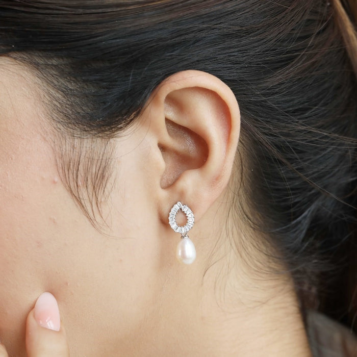 Cherished Pearls CZ & Pearl Rhodium Plated 925 Sterling Silver Earrings