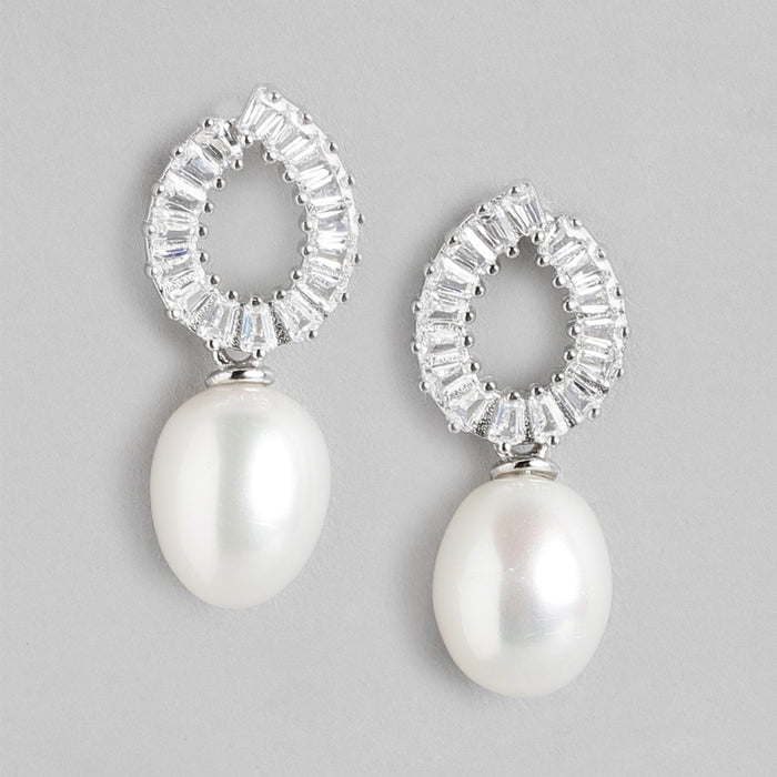 Cherished Pearls CZ & Pearl Rhodium Plated 925 Sterling Silver Earrings