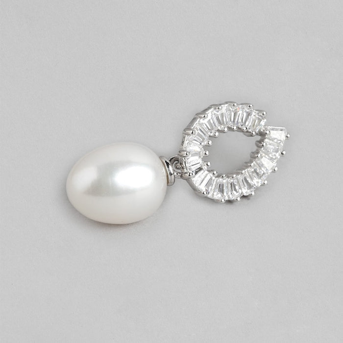 Cherished Pearls CZ & Pearl Rhodium Plated 925 Sterling Silver Earrings
