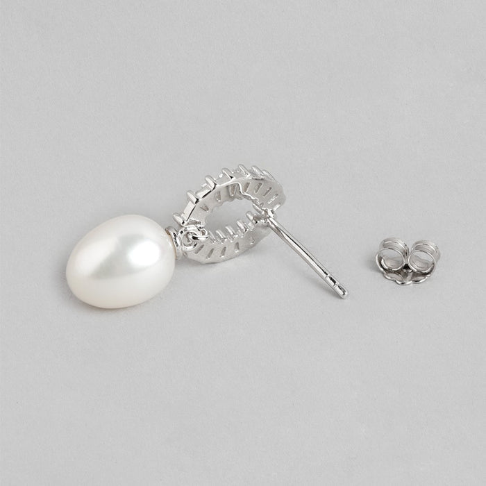 Cherished Pearls CZ & Pearl Rhodium Plated 925 Sterling Silver Earrings