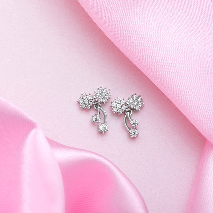 Cherry CZ Studded 925 Sterling Silver Drop Earrings