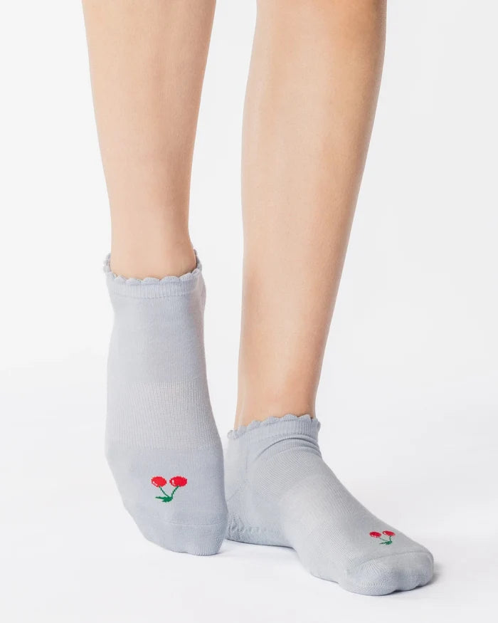 Cherry Full Foot Grip Socks Sky Grey