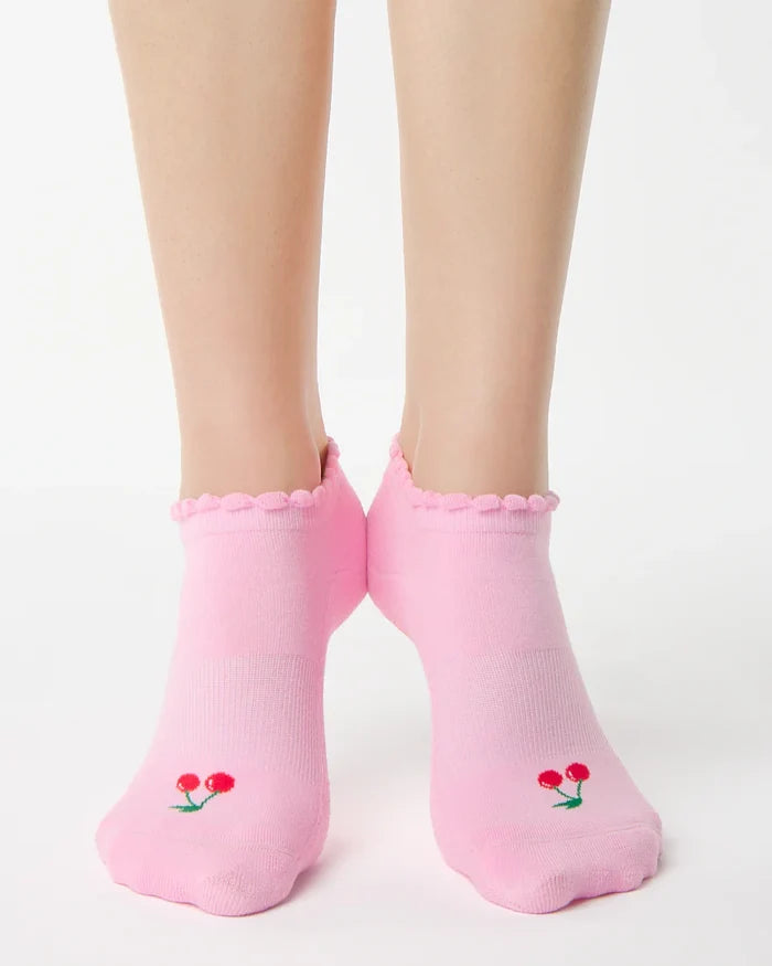 Cherry Full Foot Grip Socks Pink