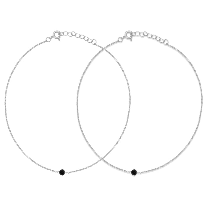 Chic Black Bead Rhodium Plated 925 Sterling Silver Adjustable Link Chain Anklet