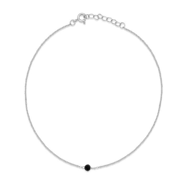 Chic Black Bead Rhodium Plated 925 Sterling Silver Adjustable Link Chain Anklet