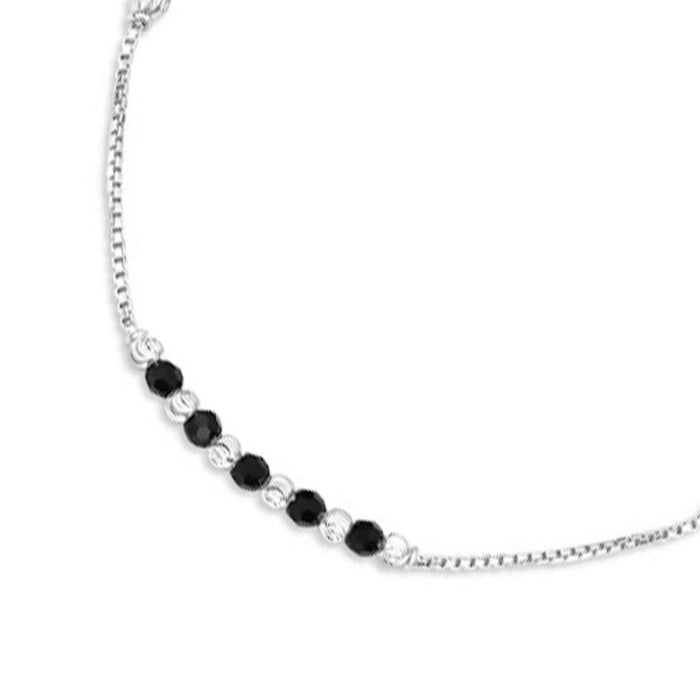 Chic Black Beaded Rhodium Plated 925 Silver Box Chain Anklet