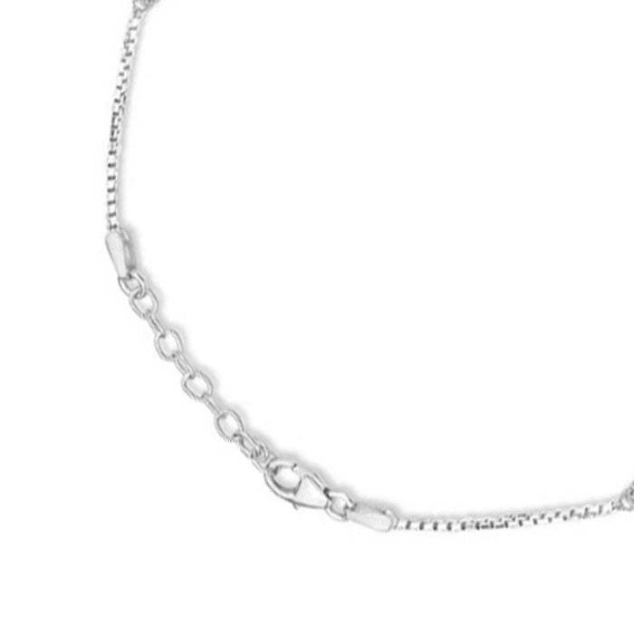Chic Black Beaded Rhodium Plated 925 Silver Box Chain Anklet