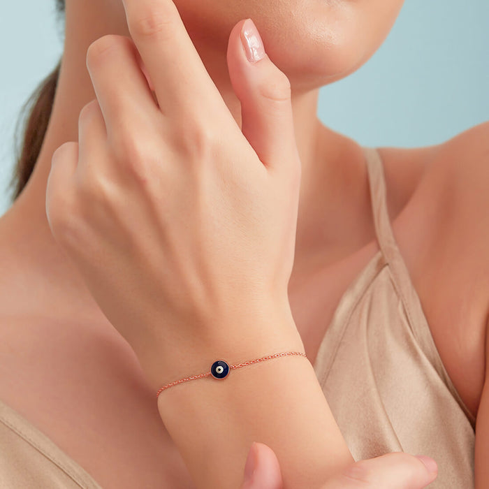Chic Evil Eye 925 Silver Bracelet in Rose Gold