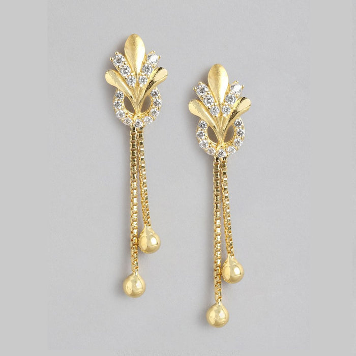 Gold-plated 925 Sterling Silver drop earrings for women with glittering stones and tassel chains – Zavya