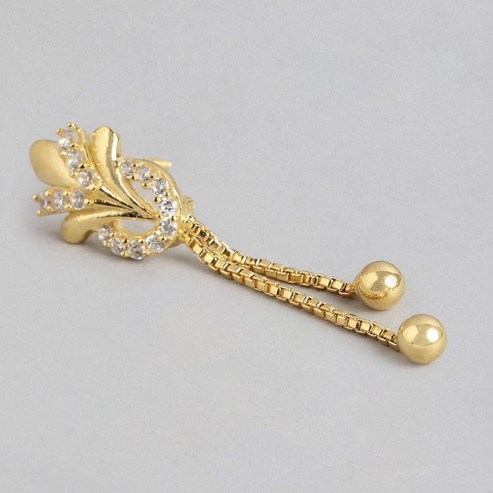 Gold-plated 925 Sterling Silver drop earrings for women with sparkling crystals and dangling bead chains – Zavya
