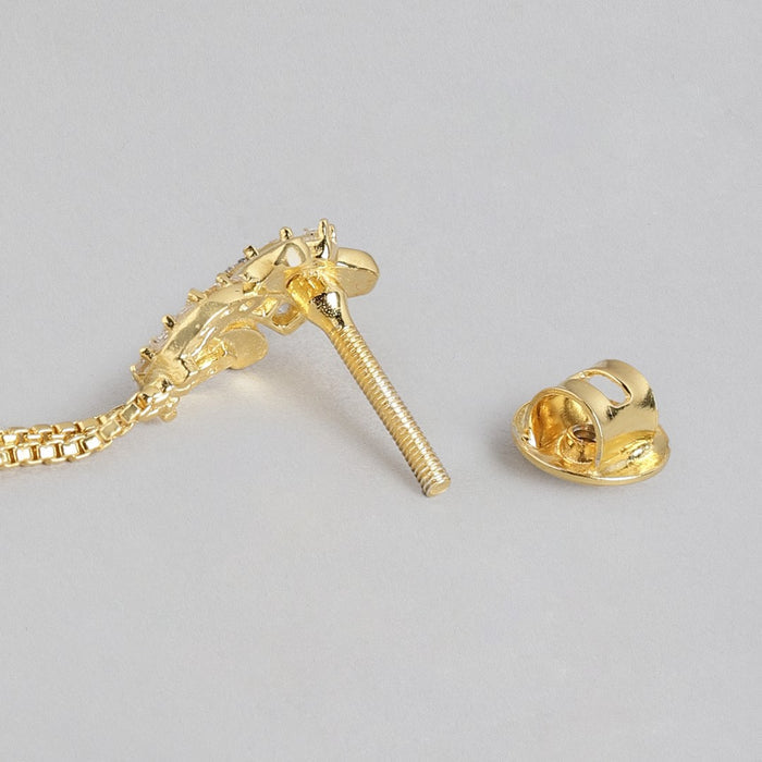 Gold-plated 925 Sterling Silver drop earrings for women showing threaded post and screw back – Zavya