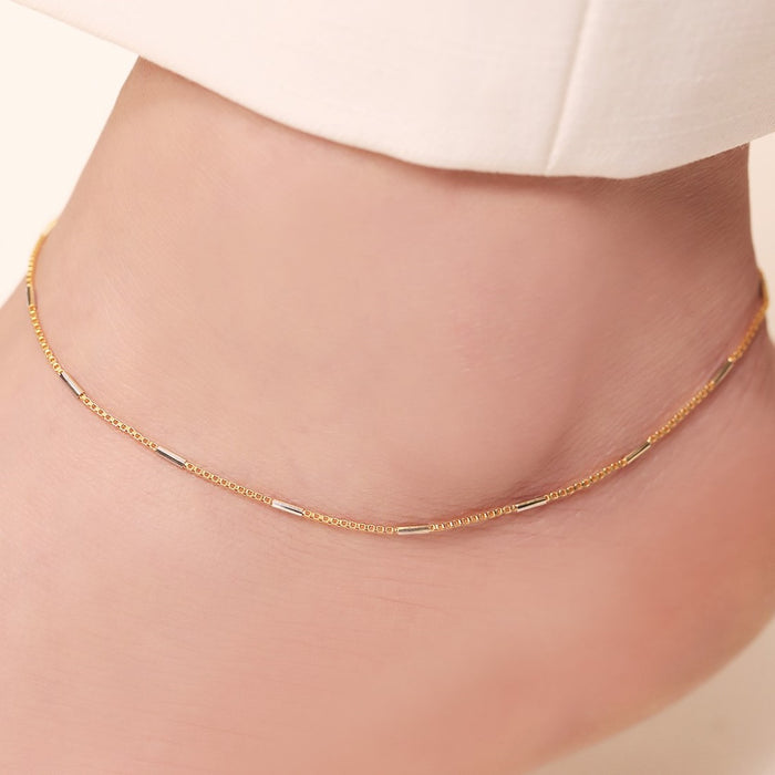 Chic Harmony Dual Tone Plated 925 Silver Box Chain Anklet