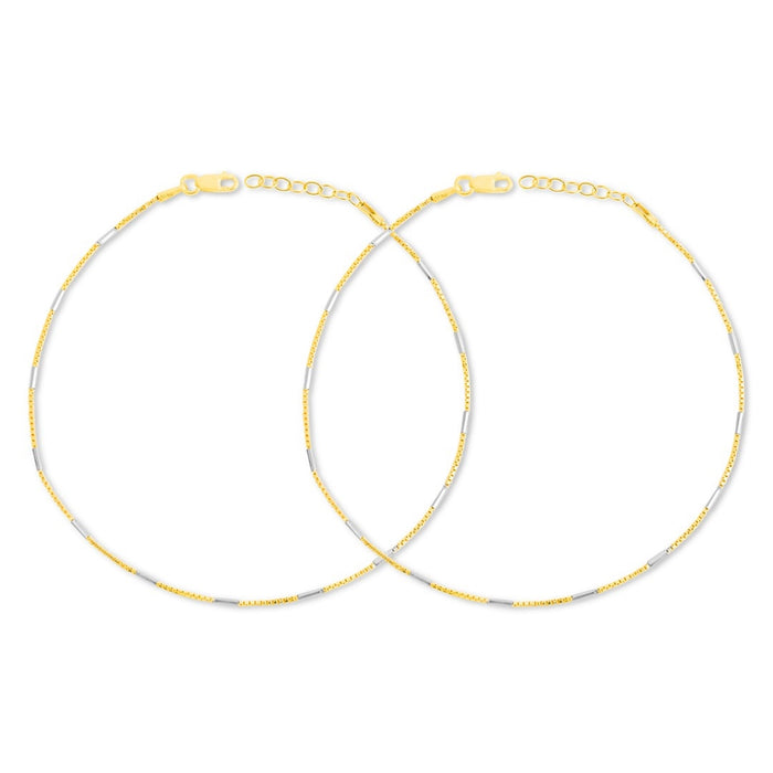 Chic Harmony Dual Tone Plated 925 Silver Box Chain Anklet