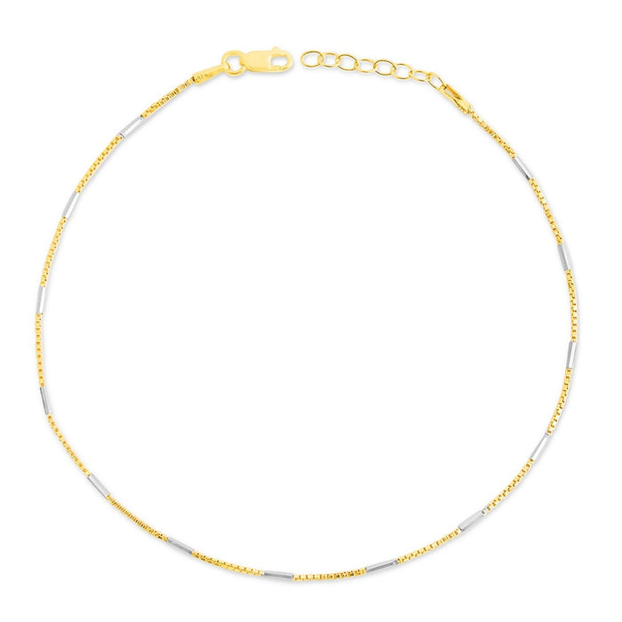 Chic Harmony Dual Tone Plated 925 Silver Box Chain Anklet