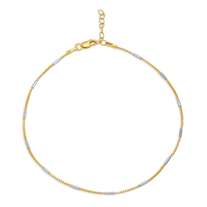 Chic Harmony Dual Tone Plated 925 Silver Box Chain Anklet