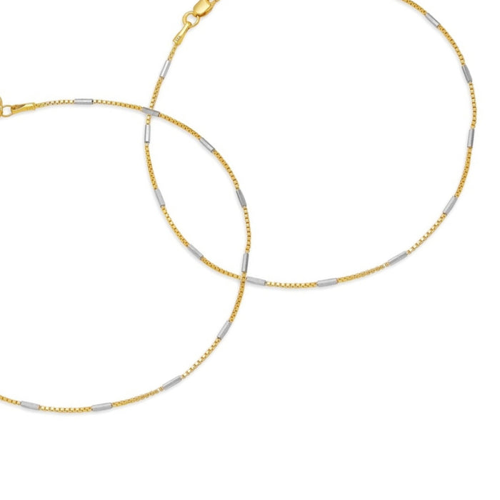 Chic Harmony Dual Tone Plated 925 Silver Box Chain Anklet