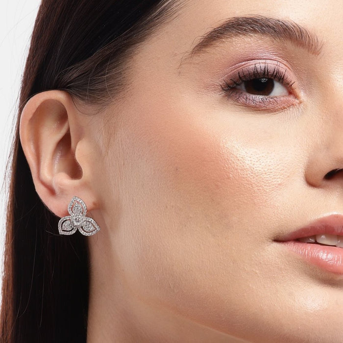 Chic Petals Rhodium Plated Flower 925 Sterling Silver Earrings