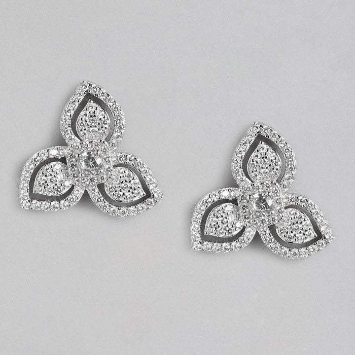 Chic Petals Rhodium Plated Flower 925 Sterling Silver Earrings