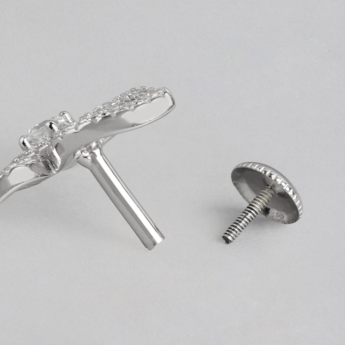 Chic Petals Rhodium Plated Flower 925 Sterling Silver Earrings