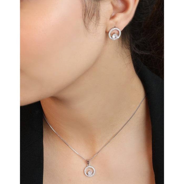 Circle of Brilliance Rhodium-Plated CZ 925 Sterling Silver Jewelry Set