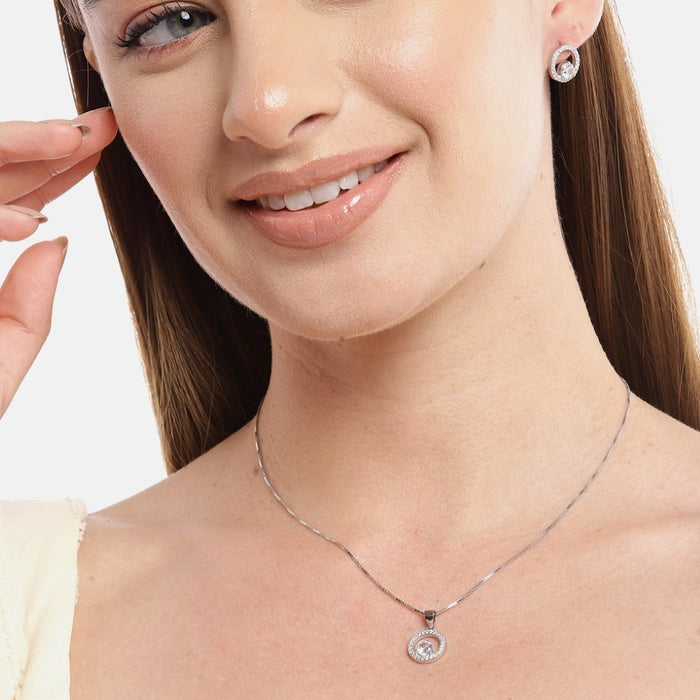 Circle of Brilliance Rhodium-Plated CZ 925 Sterling Silver Jewelry Set