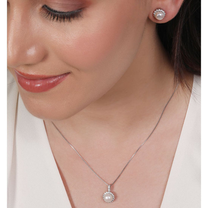 Circle of Elegance Rhodium-Plated 925 Sterling Silver Pearl Jewelry Set
