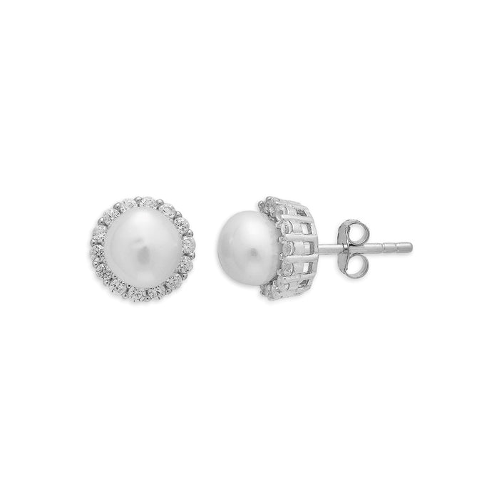 Circle of Elegance Rhodium-Plated 925 Sterling Silver Pearl Jewelry Set