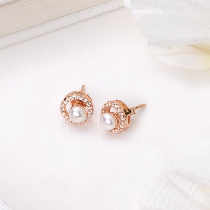 Circle of Elegance Rose Gold-Plated CZ & Freshwater Pearl 925 Sterling Silver Earrings