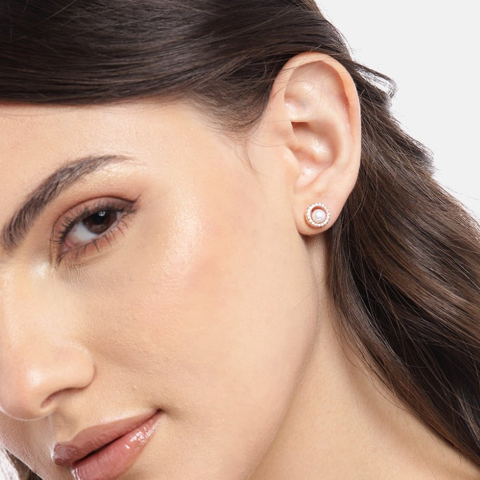 Circle of Elegance Rose Gold-Plated CZ & Freshwater Pearl 925 Sterling Silver Earrings