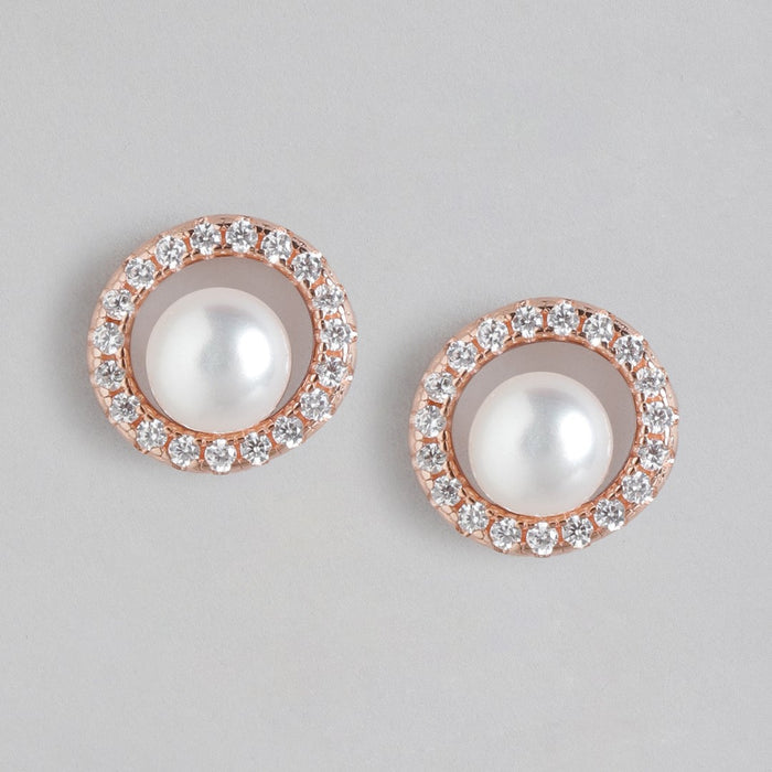 Circle of Elegance Rose Gold-Plated CZ & Freshwater Pearl 925 Sterling Silver Earrings