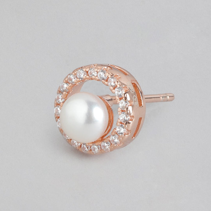 Circle of Elegance Rose Gold-Plated CZ & Freshwater Pearl 925 Sterling Silver Earrings
