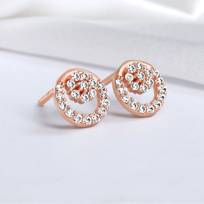 Circle of Petals Rose Gold CZ 925 Sterling Silver Earrings