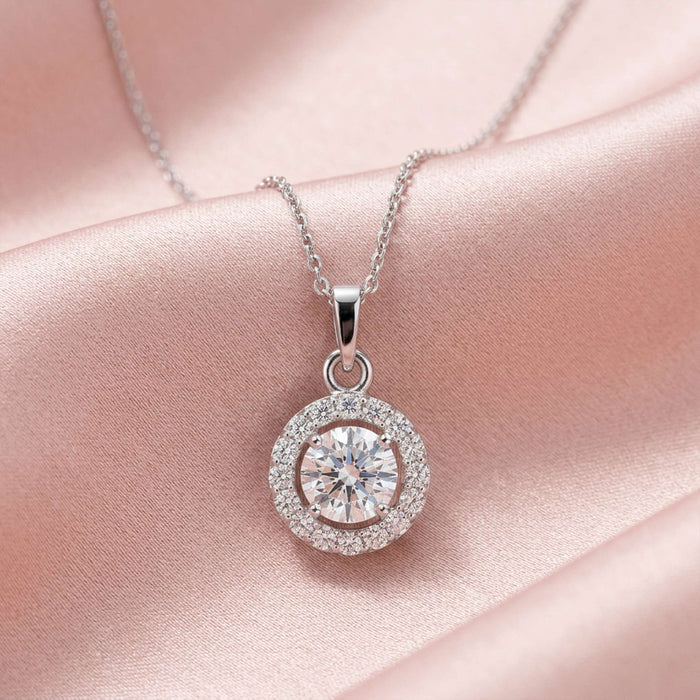 Circle of Radiance Rhodium Plated CZ 925 Silver Pendant with Chain