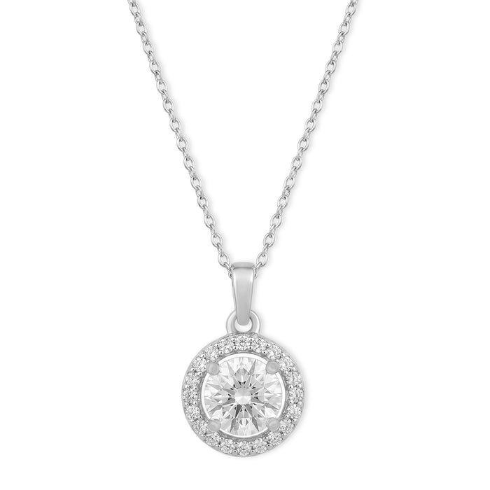 Circle of Radiance Rhodium Plated CZ 925 Silver Pendant with Chain