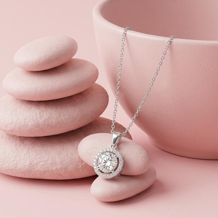 Circle of Radiance Rhodium Plated CZ 925 Silver Pendant with Chain