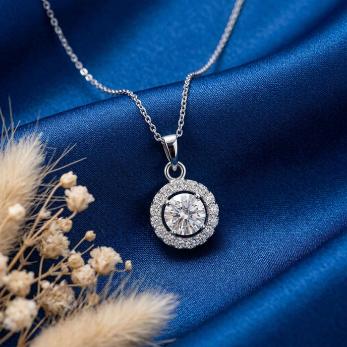 Circle of Radiance Rhodium Plated CZ 925 Silver Pendant with Chain
