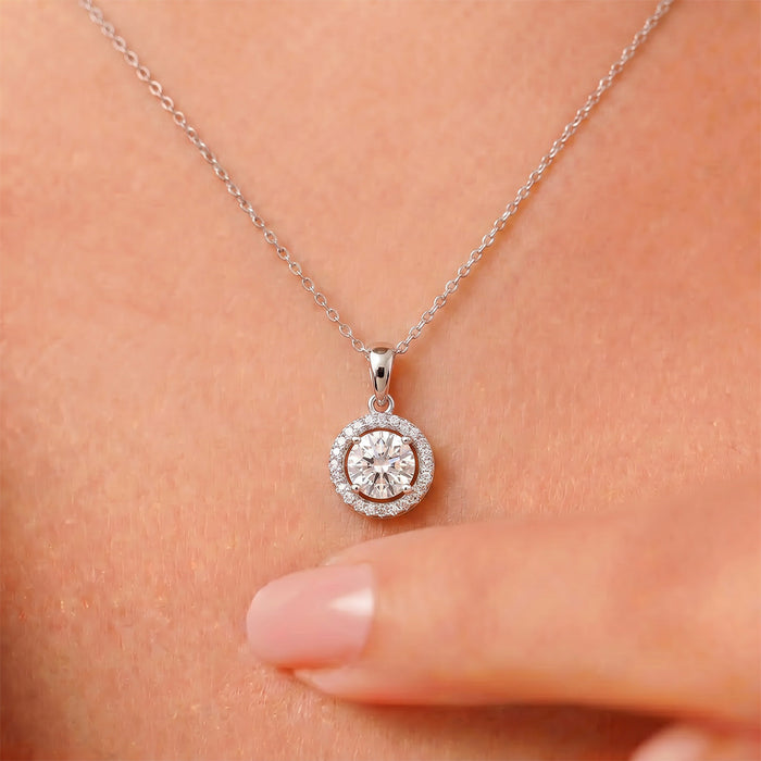 Circle of Radiance Rhodium-Plated CZ Gemstone 925 Silver Pendant with Link Chain