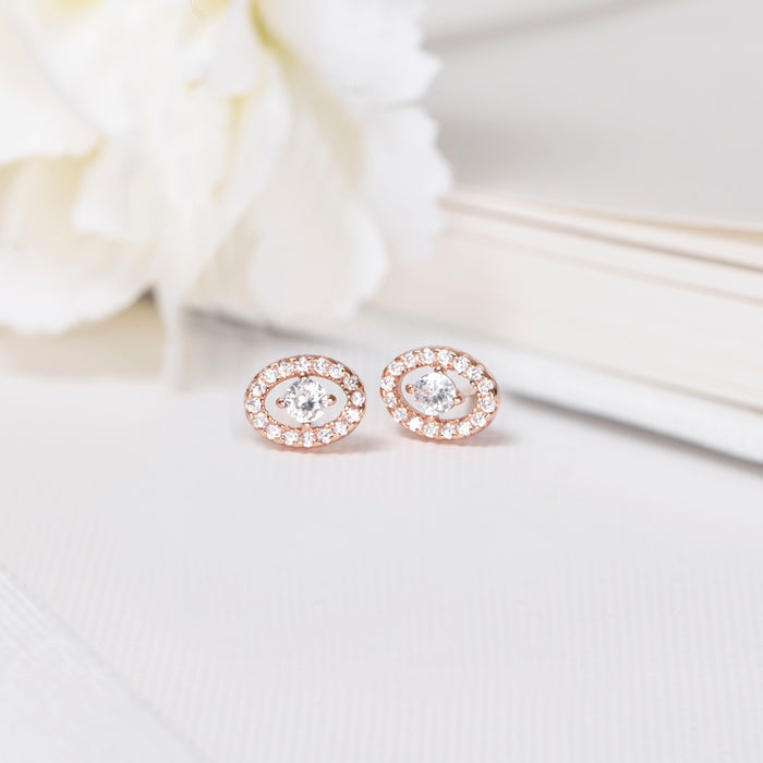 Circle of Radiance Rose Gold-Plated Cubic Zirconia 925 Sterling Silver Earrings