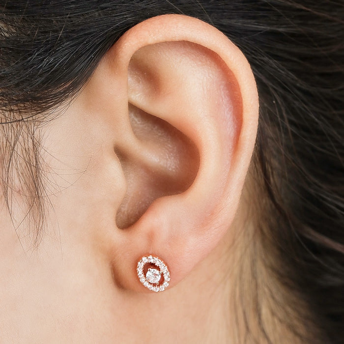 Circle of Radiance Rose Gold-Plated Cubic Zirconia 925 Sterling Silver Earrings