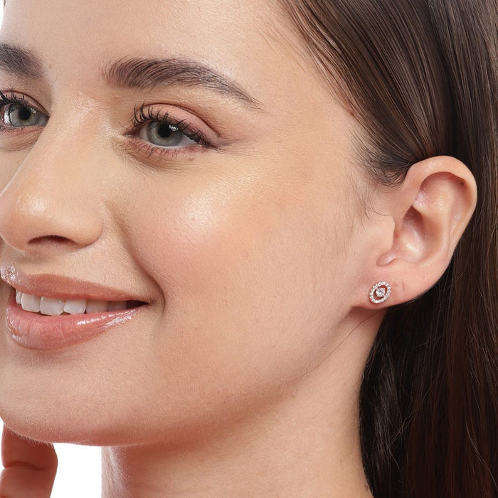 Circle of Radiance Rose Gold-Plated Cubic Zirconia 925 Sterling Silver Earrings