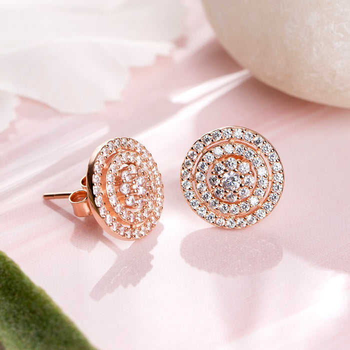 Circular Brilliance Rose Gold-Plated CZ 925 Sterling Silver Earrings