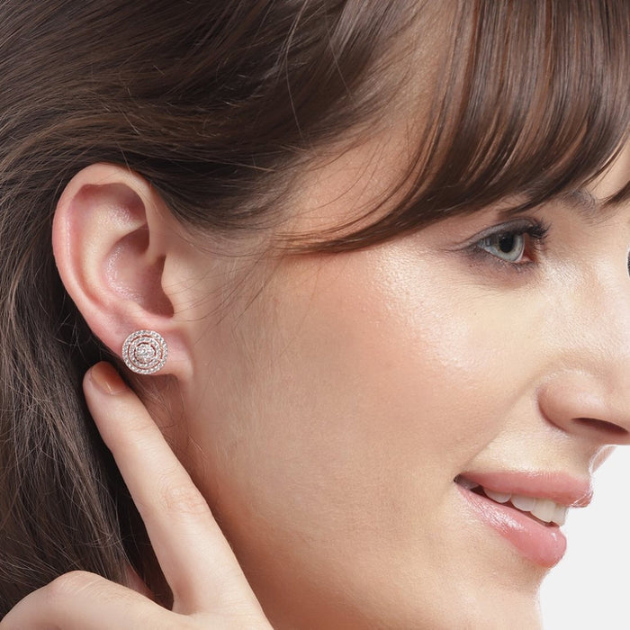 Circular Brilliance Rose Gold-Plated CZ 925 Sterling Silver Earrings