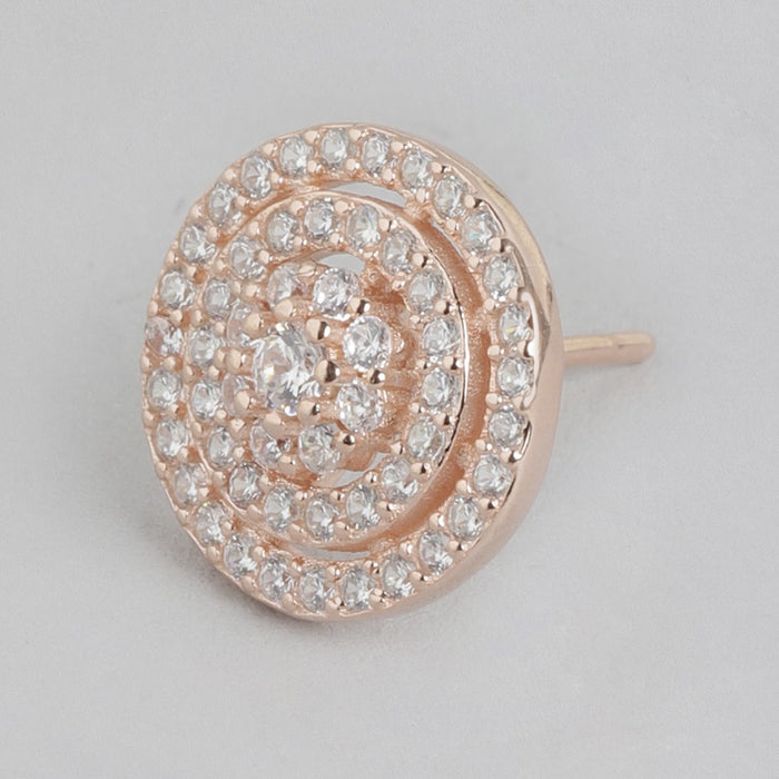 Circular Brilliance Rose Gold-Plated CZ 925 Sterling Silver Earrings