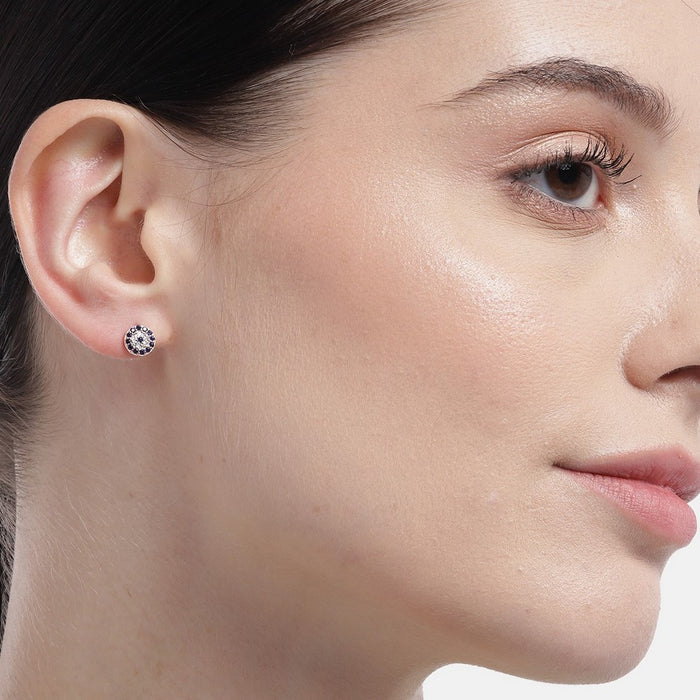 Circular CZ Studded Rose Gold Plated 925 Sterling Silver Earrings