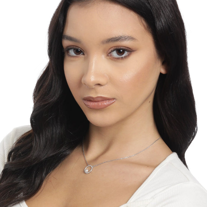 Circular Radiance Pearl Rose Gold-Plated 925 Sterling Silver Necklace