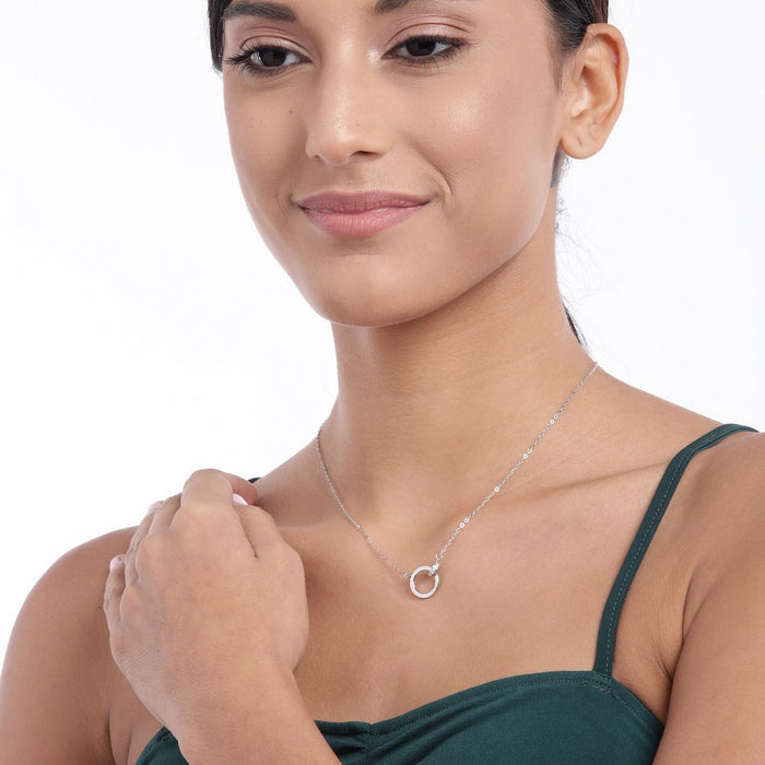 Circular Rhodium Plated 925 Sterling Silver Necklace