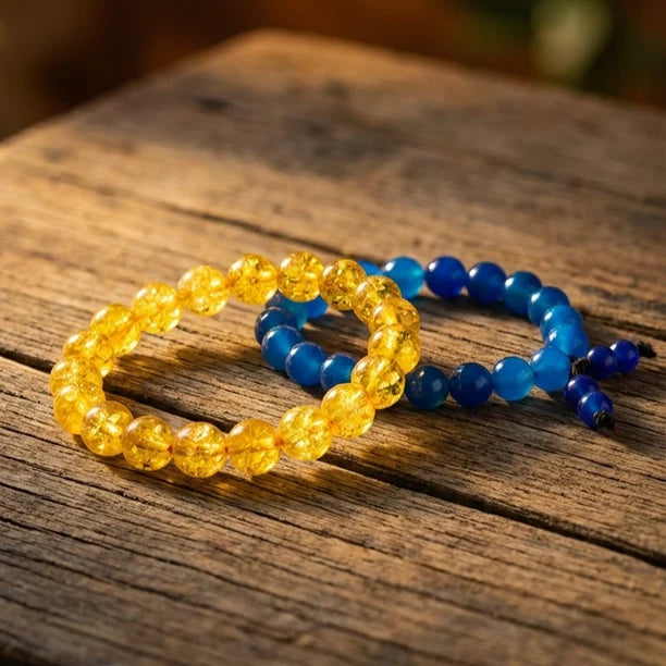 Citrine Stone Bracelet & Blue Topaz Bracelet Combo for Positivity