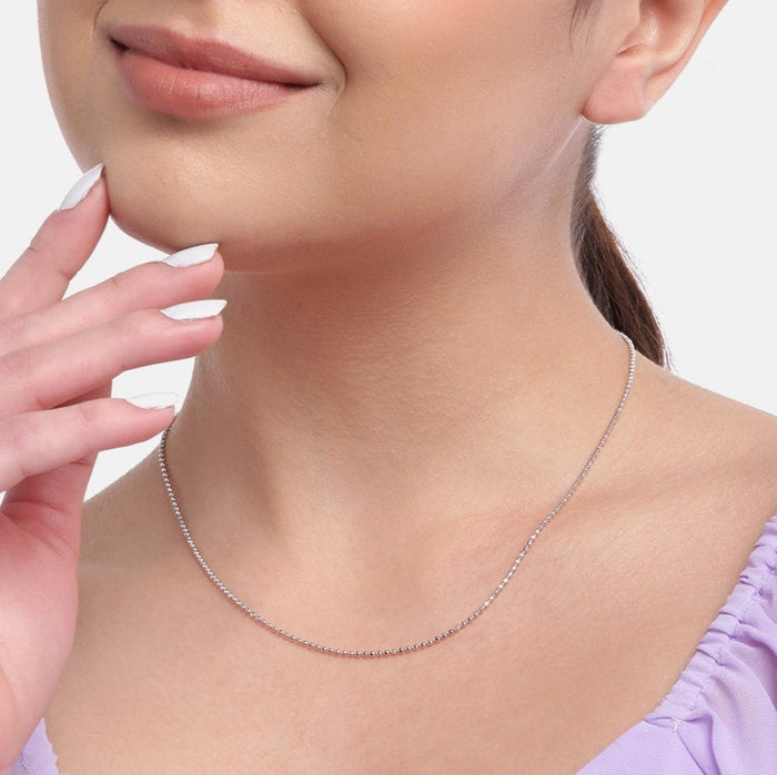 Classic Beaded Rhodium Plated 925 Sterling Silver Chain
