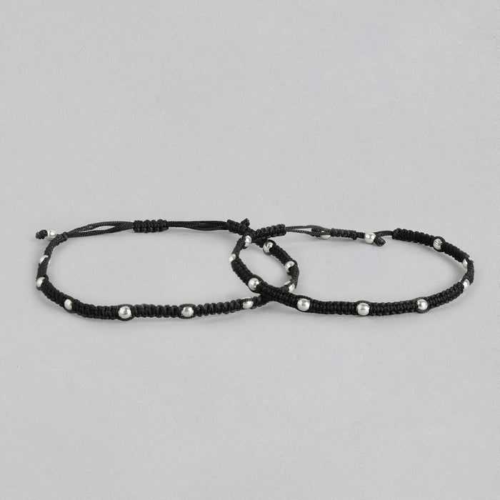 Classic Beaded Rhodium Plated 925 Sterling Silver Thread Anklet