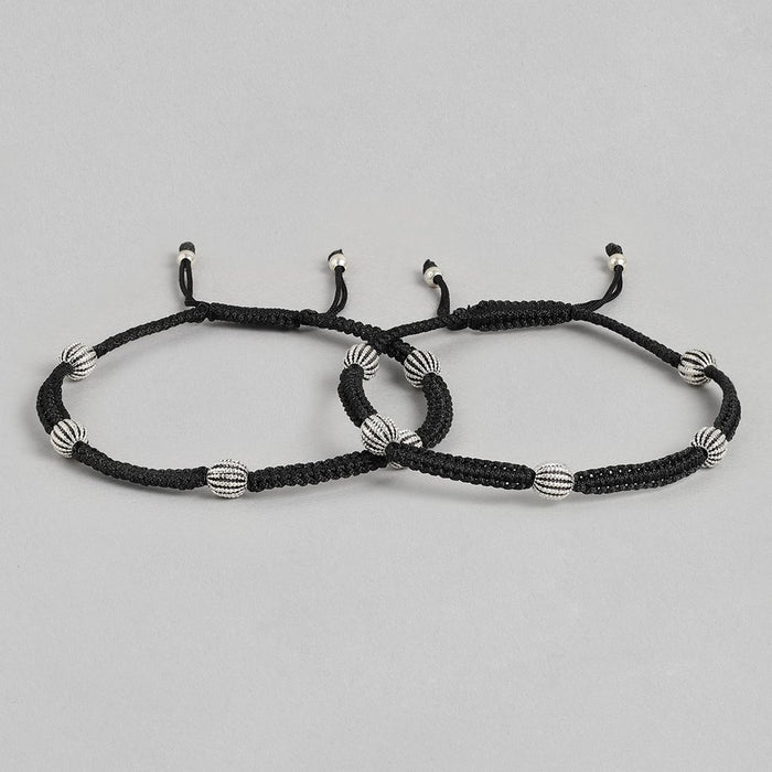Classic Beads in Rhodium Plating 925 Sterling Silver Thread Anklet